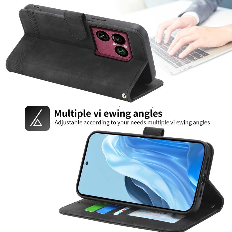 Black folio phone case with kickstand for viewing angles and camera cutout.