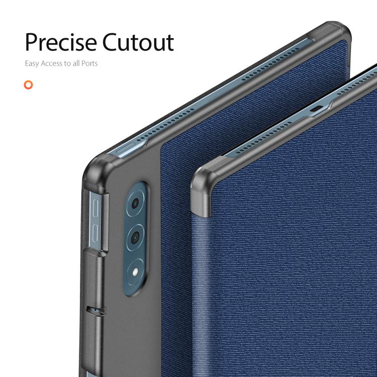 Blue magnetic flip tablet case with precise side cutouts and camera access