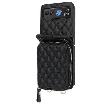 Rhombic Texture Card Bag Phone Case with Dual Lanyard, For Motorola Razr 40