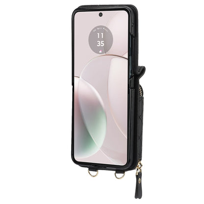 Rhombic Texture Card Bag Phone Case with Dual Lanyard, For Motorola Razr 40