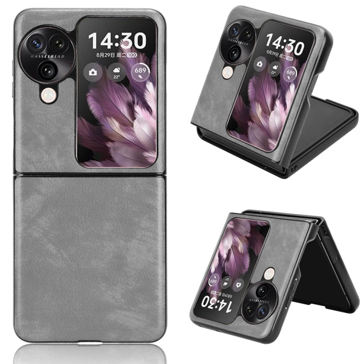 Grey litchi-texture phone case with kickstand, showing camera cutouts and screen cover