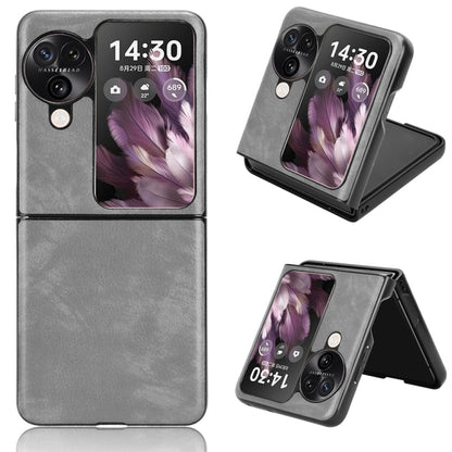 Grey litchi-texture phone case with kickstand, showing camera cutouts and screen cover