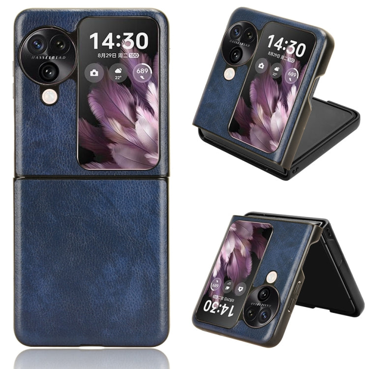 Blue litchi-texture phone case with kickstand, showing camera cutouts and screen cover