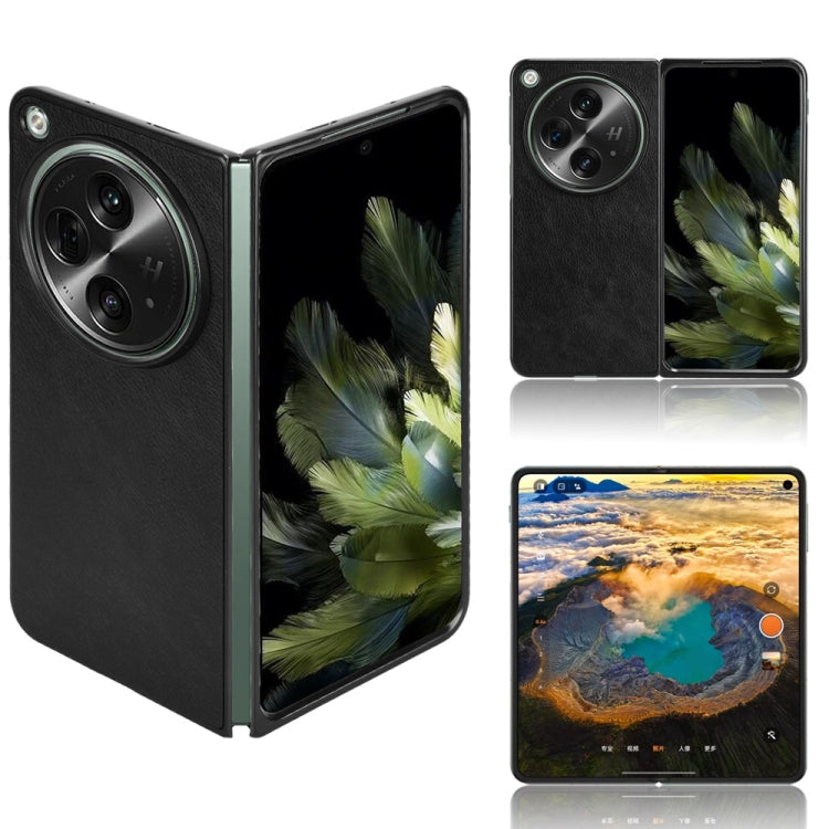 Litchi-texture back phone case, black with camera cutout for foldable phone
