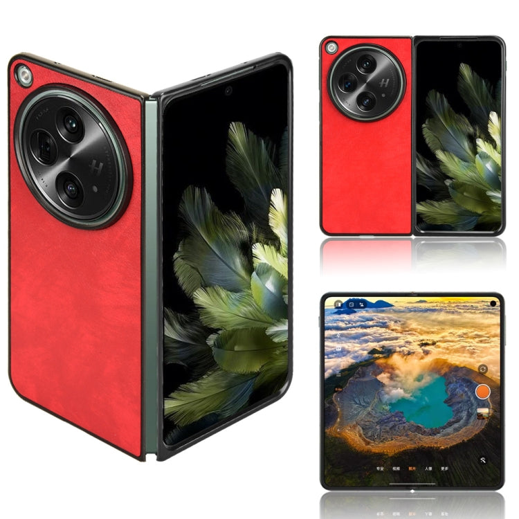 Litchi-texture back phone case, red with camera cutout for foldable phone