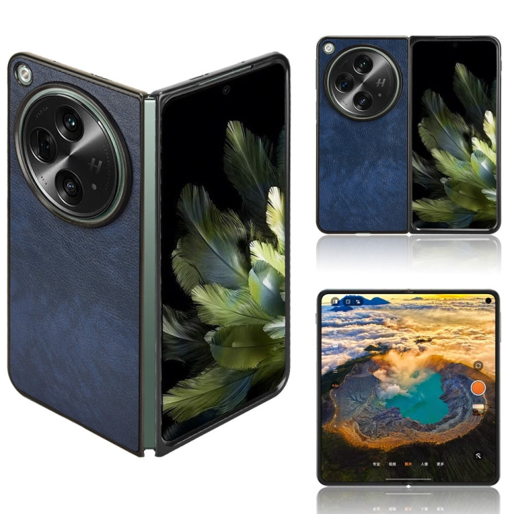 Litchi-texture back phone case, blue with camera cutout for foldable phone