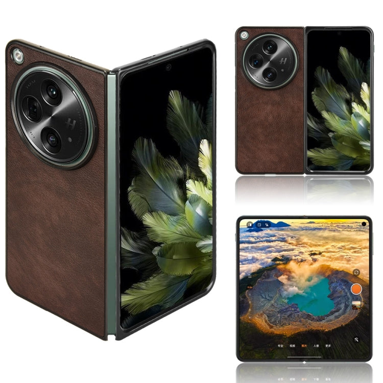 Litchi-texture back phone case, brown with camera cutout for foldable phone