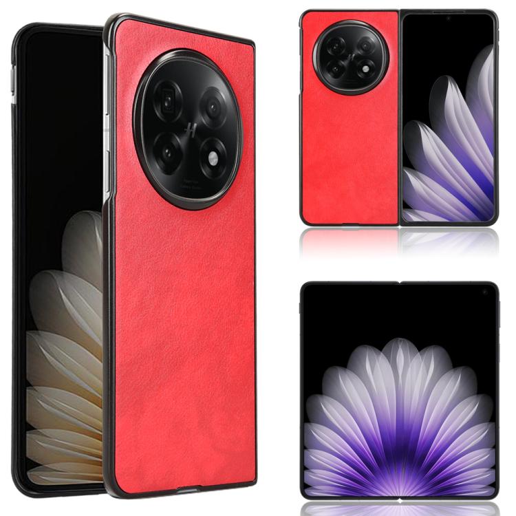 Litchi-texture back phone case, red with raised camera cutout and side openings
