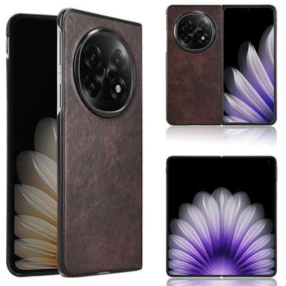 Litchi-texture back phone case, brown with raised camera cutout and textured surface