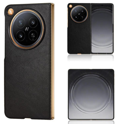 Litchi-texture phone back case in black with raised camera-ring cutouts.