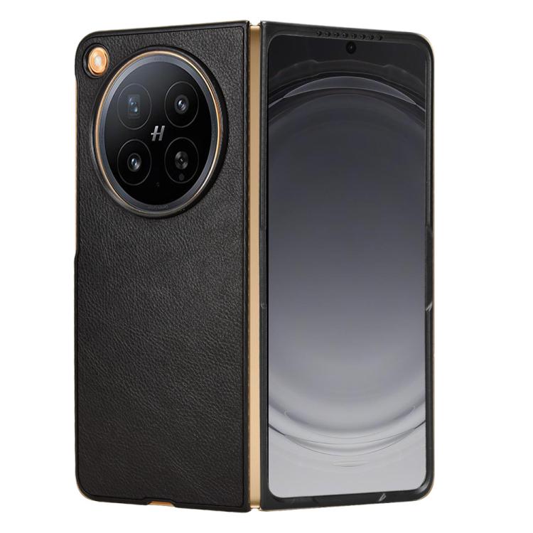 Litchi-texture phone back case in black with circular camera-ring cutout.