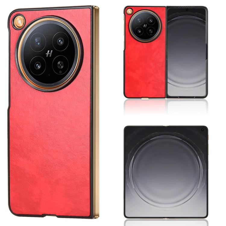Litchi-texture phone back case in red with circular camera-ring cutouts.