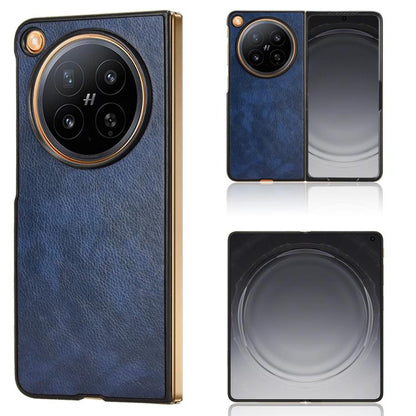 Litchi-texture phone back case in blue with circular camera-ring cutouts.