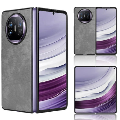 Grey litchi-texture folding phone case with camera cutout and protective side panels