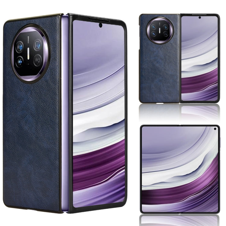Blue litchi-texture folding phone case with camera cutout and protective side panels