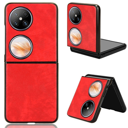 Red litchi-texture phone case with camera cutout and foldable stand