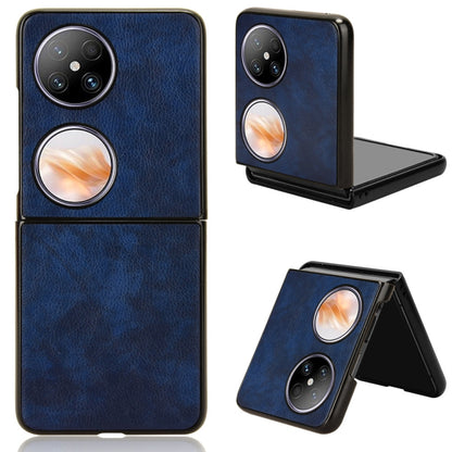 Blue litchi-texture phone case with camera cutout and foldable stand