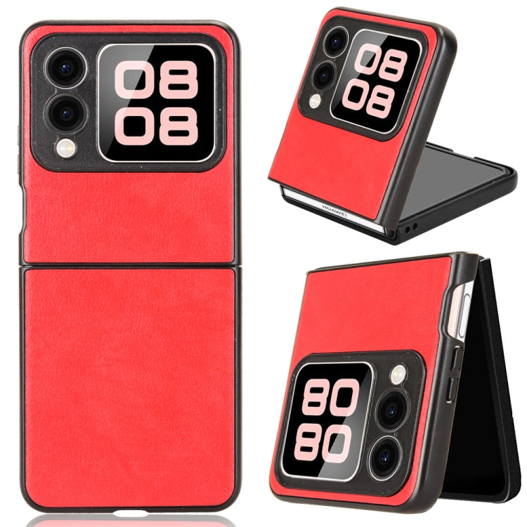 Red litchi-texture phone case with cutouts and foldable stand