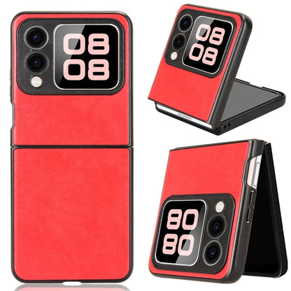 Red litchi-texture phone case with cutouts and foldable stand