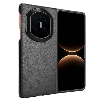 Litchi-textured phone case with camera cutout, light gray back cover.
