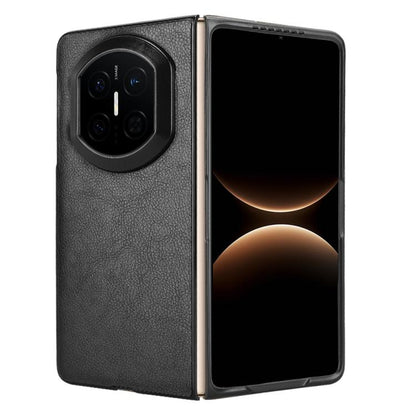 Litchi-textured phone case with camera cutout and open side, dark gray back.