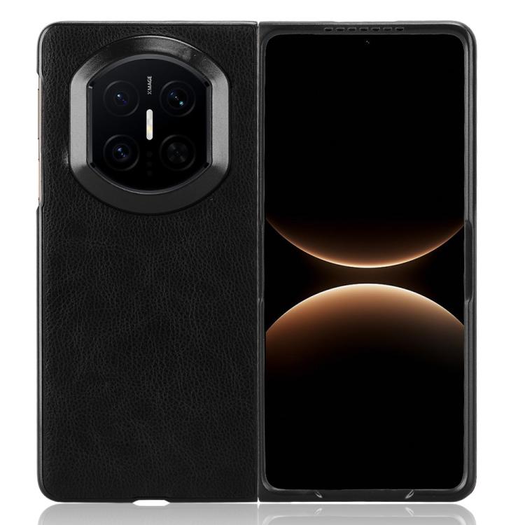 Litchi-textured phone case with camera cutout, black back cover.