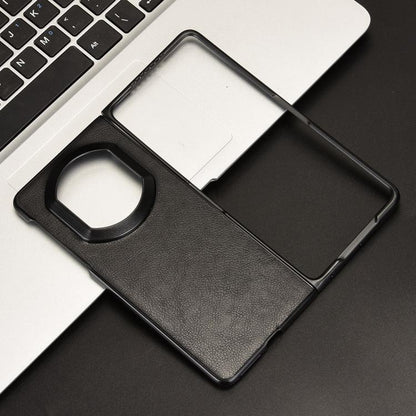 Litchi-textured phone case, black back cover with camera opening on device.