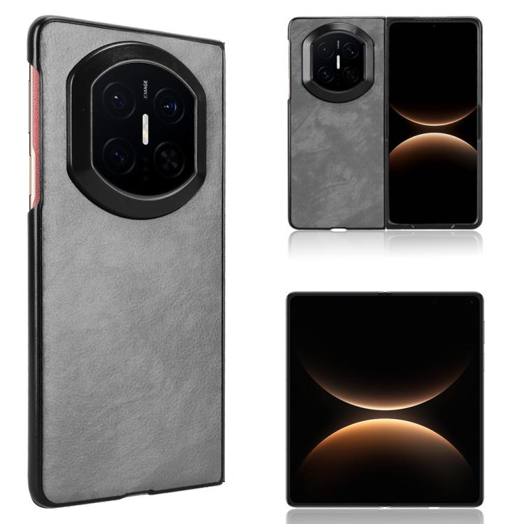 Litchi-textured phone case with camera cutout, gray back cover.