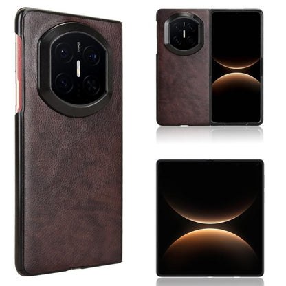 Litchi-textured phone case with camera cutout, brown back cover.