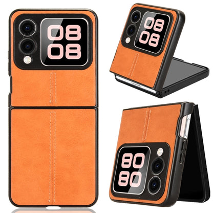 Foldable leather-style phone case with orange textured cover and “08” graphic on front