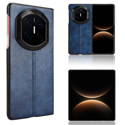 Blue faux-leather flip phone case with stitched seam and camera cutout, for Huawei foldables
