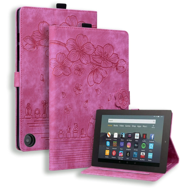 Cartoon Sakura Cat Embossed Smart Leather Tablet Case, For Amazon Kindle Scribe 10.2 2022, For Amazon Kindle 6.0 11th 2022, For Amazon Fire HD10 /HD10 Plus 2021