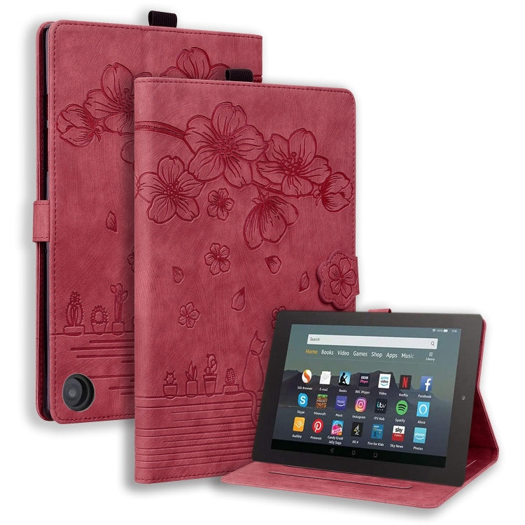 Cartoon Sakura Cat Embossed Smart Leather Tablet Case, For Amazon Kindle Scribe 10.2 2022, For Amazon Kindle 6.0 11th 2022, For Amazon Fire HD10 /HD10 Plus 2021