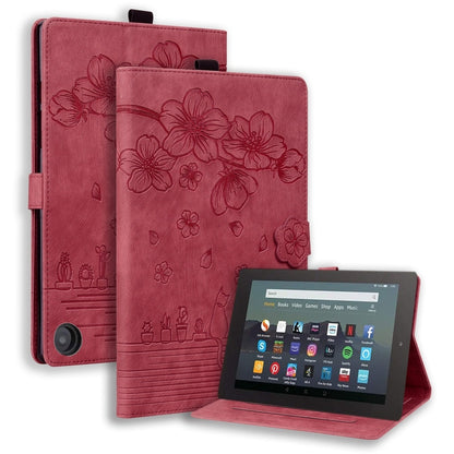 Cartoon Sakura Cat Embossed Smart Leather Tablet Case, For Amazon Kindle Scribe 10.2 2022, For Amazon Kindle 6.0 11th 2022, For Amazon Fire HD10 /HD10 Plus 2021