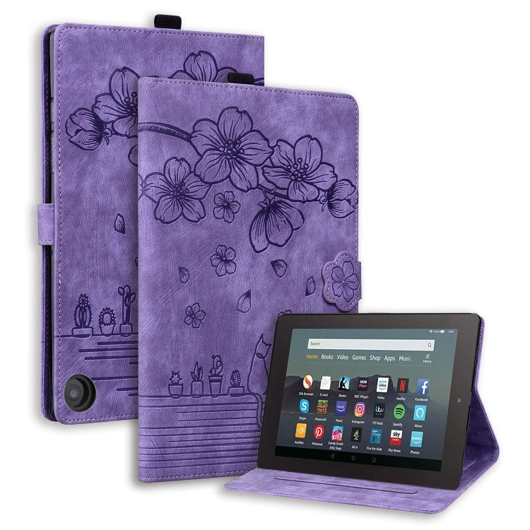 Cartoon Sakura Cat Embossed Smart Leather Tablet Case, For Amazon Kindle Scribe 10.2 2022, For Amazon Kindle 6.0 11th 2022, For Amazon Fire HD10 /HD10 Plus 2021
