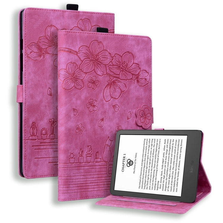 Cartoon Sakura Cat Embossed Smart Leather Tablet Case, For Amazon Kindle Scribe 10.2 2022, For Amazon Kindle 6.0 11th 2022, For Amazon Fire HD10 /HD10 Plus 2021