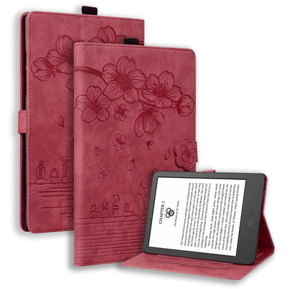 Cartoon Sakura Cat Embossed Smart Leather Tablet Case, For Amazon Kindle Scribe 10.2 2022, For Amazon Kindle 6.0 11th 2022, For Amazon Fire HD10 /HD10 Plus 2021