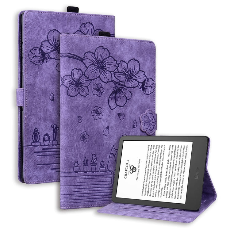 Cartoon Sakura Cat Embossed Smart Leather Tablet Case, For Amazon Kindle Scribe 10.2 2022, For Amazon Kindle 6.0 11th 2022, For Amazon Fire HD10 /HD10 Plus 2021