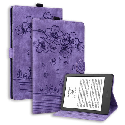 Cartoon Sakura Cat Embossed Smart Leather Tablet Case, For Amazon Kindle Scribe 10.2 2022, For Amazon Kindle 6.0 11th 2022, For Amazon Fire HD10 /HD10 Plus 2021