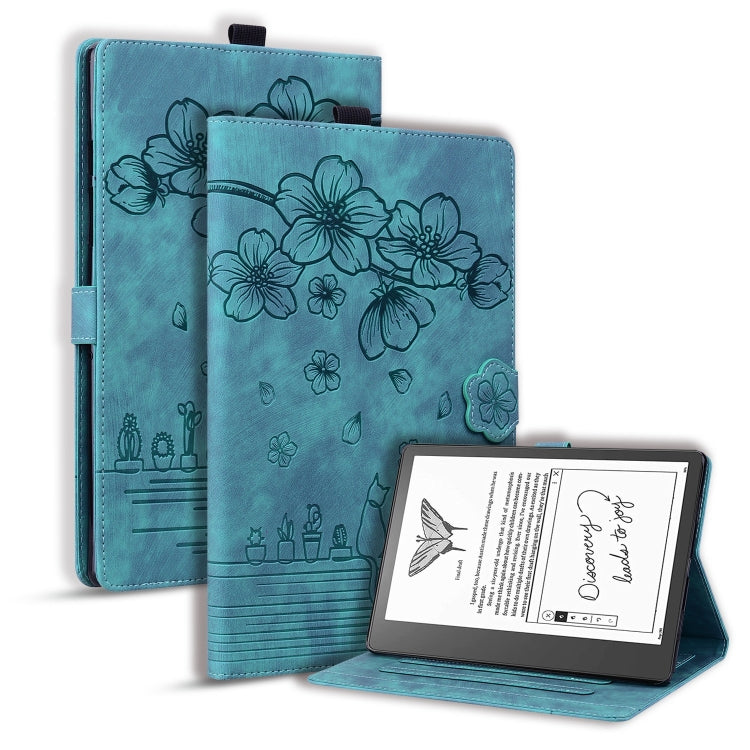 Cartoon Sakura Cat Embossed Smart Leather Tablet Case, For Amazon Kindle Scribe 10.2 2022, For Amazon Kindle 6.0 11th 2022, For Amazon Fire HD10 /HD10 Plus 2021