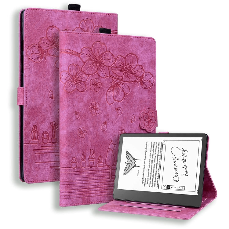 Cartoon Sakura Cat Embossed Smart Leather Tablet Case, For Amazon Kindle Scribe 10.2 2022, For Amazon Kindle 6.0 11th 2022, For Amazon Fire HD10 /HD10 Plus 2021