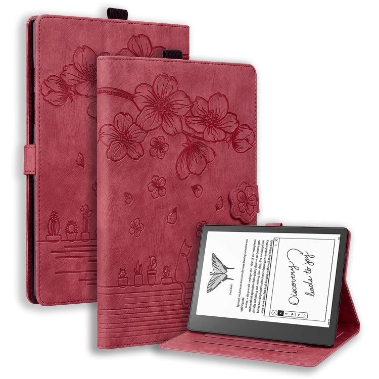 Cartoon Sakura Cat Embossed Smart Leather Tablet Case, For Amazon Kindle Scribe 10.2 2022, For Amazon Kindle 6.0 11th 2022, For Amazon Fire HD10 /HD10 Plus 2021