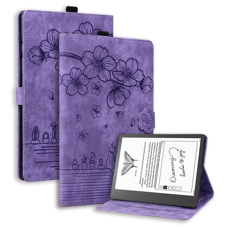 Cartoon Sakura Cat Embossed Smart Leather Tablet Case, For Amazon Kindle Scribe 10.2 2022, For Amazon Kindle 6.0 11th 2022, For Amazon Fire HD10 /HD10 Plus 2021