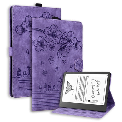 Cartoon Sakura Cat Embossed Smart Leather Tablet Case, For Amazon Kindle Scribe 10.2 2022, For Amazon Kindle 6.0 11th 2022, For Amazon Fire HD10 /HD10 Plus 2021