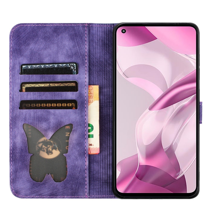 Purple folio leather phone case with butterfly cat design and interior card slots