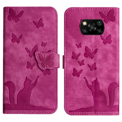 Pink butterfly cat embossed flip leather phone case with card holder flap.