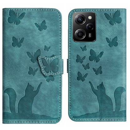 Teal embossed butterfly and cat silhouette flip leather phone case with magnetic closure