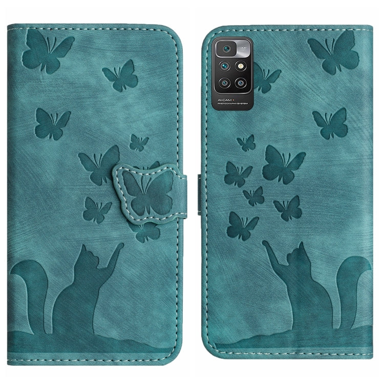 Teal butterfly cat embossed flip leather phone case with card holder flap.