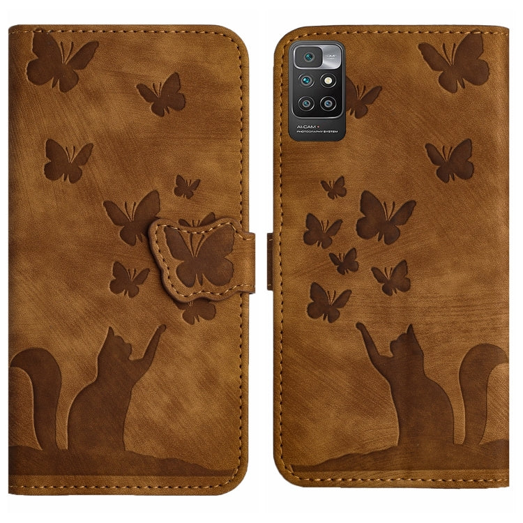 Brown butterfly cat embossed flip leather phone case with card holder flap.