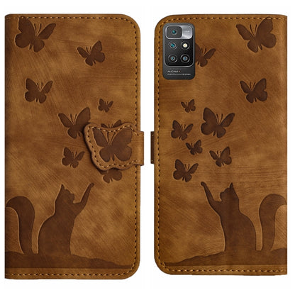 Brown butterfly cat embossed flip leather phone case with card holder flap.
